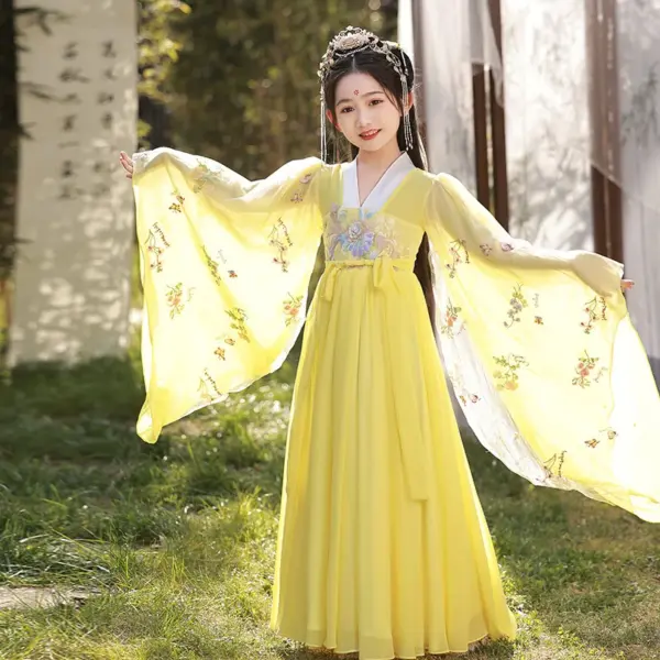 Kf Sd39c85cdef8640378d394de2172b7662e Yellow Ancient Style Super Immortal Hanfu Girl S 2024 Spring New Clothes Ru Skirt Children S Super Immortal Hanfu Girl's Spring New Clothes Ru Skirt Children's Large Sleeved Shirt Tang Dynasty