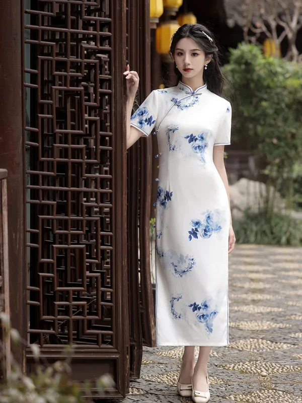 Kf Sd40b7f418a1a424296b7acd905098820q Chinese Style Improved Qipao 2024 Spring Summer New Ink Painting Blue White Porcelain Printing Retro Women Chinese Style Improved Qipao Spring/summer New Ink Painting Blue White Porcelain Printing Retro Women's Cheongsam Dress