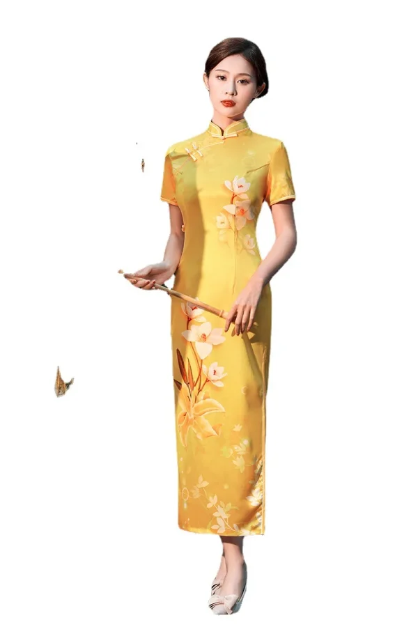 Kf Sd4e534c6dc584d37a1705bb5d52c1b53i 2023 Spring And Summer Yellow New Cheongsam Dress Retro Artistic Temperament Floral Cardigan Qipao Hanfu Chinese Spring And Summer Yellow New Cheongsam Dress Retro Artistic Temperament Floral Cardigan Qipao Hanfu Chinese Dress