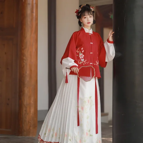 Kf Sd51108d74cae40f2a75f29ec5f882cf5k 3pc 1set Hanfu Women Square Collar Coat Cute Embroidery Chinese Style Daily Suit Ming Dynasty Autumn 3pc/1set Hanfu Women Square Collar Coat Cute Embroidery Chinese Style Daily Suit Ming Dynasty Autumn Pleated Skirt