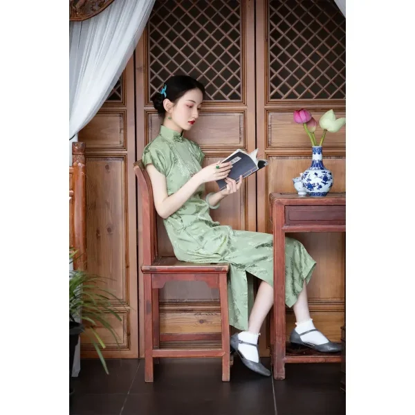 Kf Sd5c5e8a5cb9241ec9f7f23839574b210k Summer Satin Chinese Women Leaf Wedding Qipao Vintage Mandarin Collar Green Casual Cheongsam Short Sleeve Evening Summer Satin Chinese Women Leaf Wedding Qipao Vintage Mandarin Collar Green Casual Cheongsam Short Sleeve Evening Midi Dress