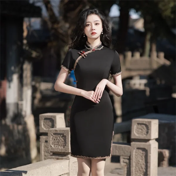 Kf Sd667ff8414ff48fe9cae87a726682df96 Black Sweet Cool French Retro Cheongsam Palace Style Improved New Young Girl Side Split Qipao Dress Black Sweet Cool French Retro Cheongsam Palace Style Improved New Young Girl Side Split Qipao Dress Evening Party Gown Oriental