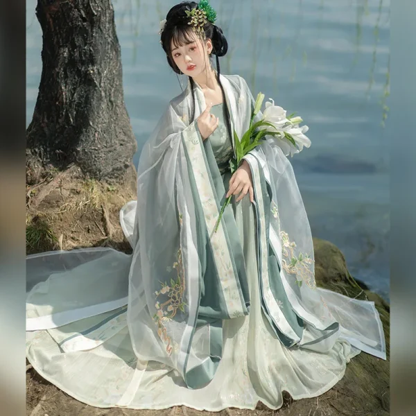 Kf Sd6be2cb964e142728379463b1c41ba296 Yj02 Original Flower Language Song Dynasty Gradual Embroidered Front Large Sleeve Shirt With A Waist Pleated Original flower language Song Dynasty gradual embroidered front large sleeve shirt with a waist pleated skirt Hanfu woman