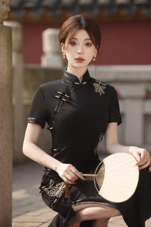 Kf Sd7575c9f57f24f3fb67157486b94132ey Old Shanghai Black Long Embroidered Short sleeved Qipao 2024 Spring New Fashion Improvement Chinese Qipao Cheongsam Dress