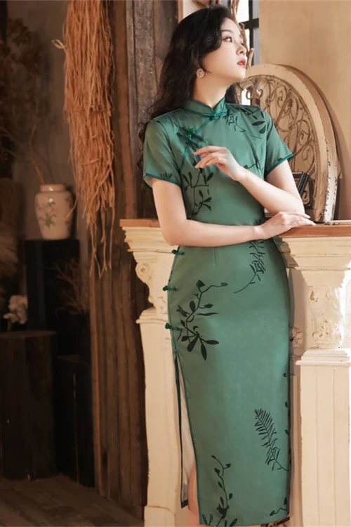 Kf Sd815046127d24828bd12379109fdde70i Long Chiffon Cheongsam Vintage Old Shanghai Green Printed Dress Summer Daily Elegant Chinese Traditional Banquet Qipao Cheongsam Vintage Old Shanghai Green Printed Dress Summer Daily Elegant Chinese Traditional Banquet Qipao