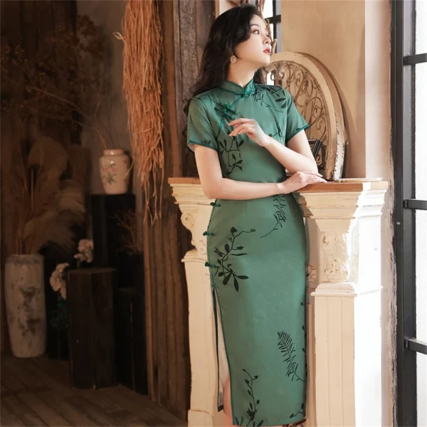 Kf Sd815046127d24828bd12379109fdde70i Long Chiffon Cheongsam Vintage Old Shanghai Green Printed Dress Summer Daily Elegant Chinese Traditional Banquet Qipao Cheongsam Vintage Old Shanghai Green Printed Dress Summer Daily Elegant Chinese Traditional Banquet Qipao