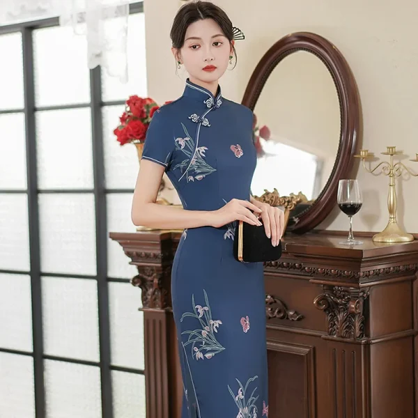 Kf Sd920b59e12b040eea56cb002bf553310e Women Cheongsam Large Size 3xl 4xl 5xl Mandarin Collar Chinese Tradition Dress Vintgae Green Elegant Print Women Cheongsam Large Size 3XL 4XL 5XL Mandarin Collar Chinese Tradition Dress Vintgae Green Elegant Print Flower Long Qipao