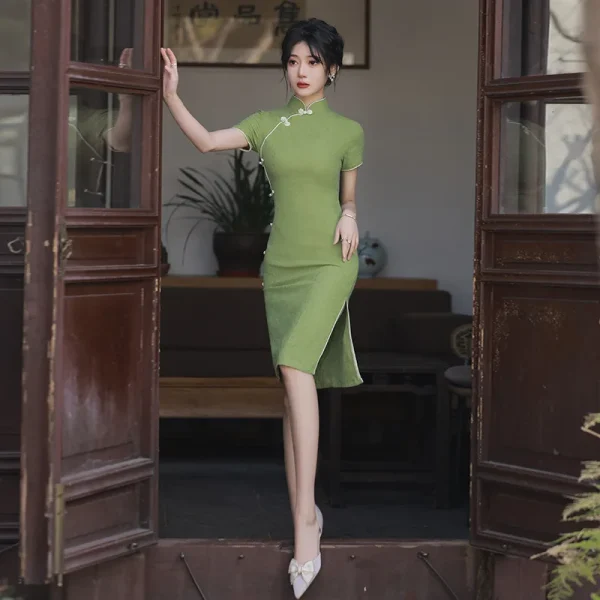 Kf Sda99ed0bc2e44f27a3a9bf8aeda746c7c Cheongsam 2022 New Women Summer Green Short Dress Improved Spring Vintage Chinese Style Qipao Green Short Dress Improved Spring Vintage Chinese Style Qipao