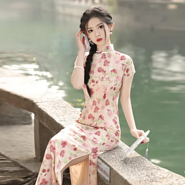 Kf Sdb1f0218e0fa4452be860c695a75c5cd3 Women Sweet Cute Long Cheongsam Summer Satin Vintage Dresses Elegant Chinese Traditional Dress Evening Party Printed Women Sweet Cute Long Cheongsam Summer Satin Vintage Dresses Elegant Chinese Traditional Dress Evening Party Printed Qipao