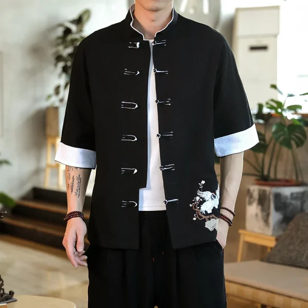 Kf Sdb60b2cc5dbe40d9bcc952faab0db9f2z Embroidery Crane Short Sleeve Shirts Men Traditional Linen Casual Tang Suit Cardigan Men Chinese Style Retro Embroidery Crane Short Sleeve Shirts Men Traditional Linen Casual Tang Suit Cardigan Men Chinese Style Retro Kung Fu Blouses Men