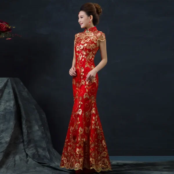 Kf Sdc0af90e141c4607b7fcfbb84d0a5b2dg Red Chinese Wedding Dress Female Long Short Sleeve Cheongsam Gold Slim Chinese Traditional Dress Women Qipao Red Chinese Wedding Dress Female Long Short Sleeve Cheongsam Gold Slim Chinese Traditional Dress Women Qipao for Wedding Party