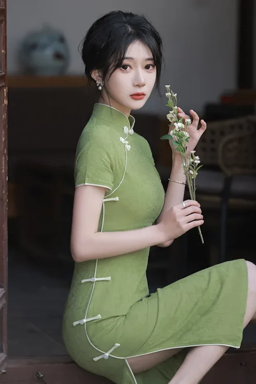 Kf Sddda02c984cb43149043f492a4b7c952x Cheongsam 2022 New Women Summer Green Short Dress Improved Spring Vintage Chinese Style Qipao Green Short Dress Improved Spring Vintage Chinese Style Qipao