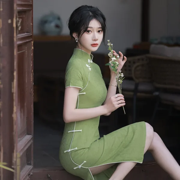 Kf Sddda02c984cb43149043f492a4b7c952x Cheongsam 2022 New Women Summer Green Short Dress Improved Spring Vintage Chinese Style Qipao Green Short Dress Improved Spring Vintage Chinese Style Qipao