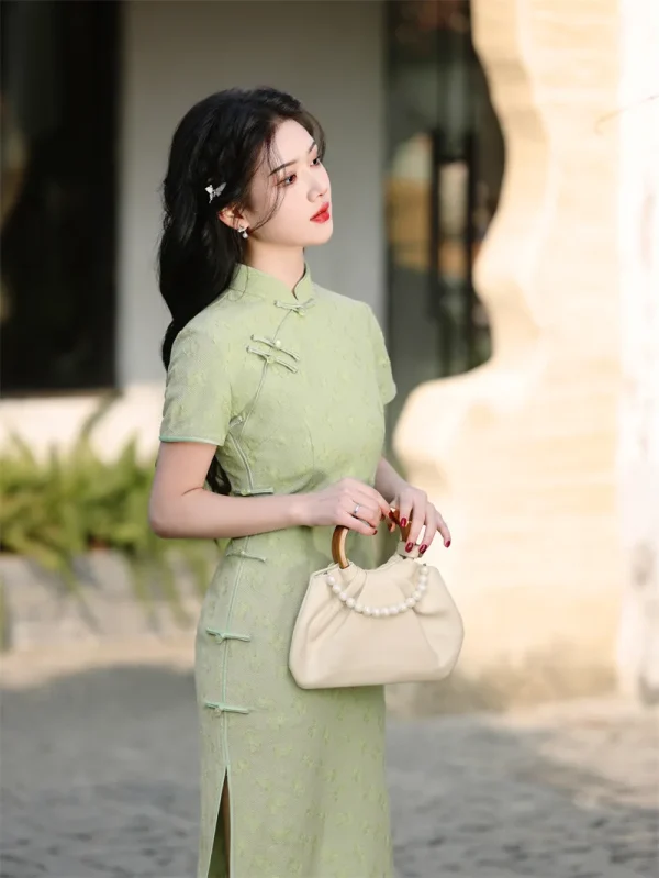 Kf Sddf38b0d0aa849b6b338b2636958676cm Spring Summer New Lace Mid Length Qipao Solid Color Slim Art Retro Dress Mandarin Collar Cheongsam New Lace Mid length Qipao Solid Color Slim Art Retro Dress Mandarin Collar Cheongsam