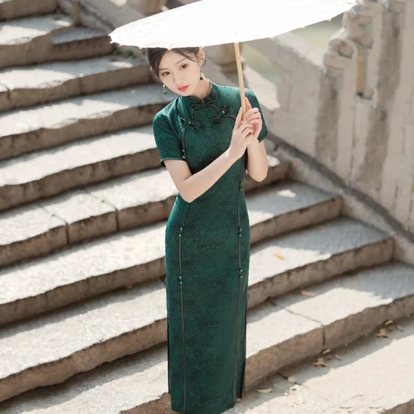 Kf Sde332fd0b52b403ca63cc47a7a85b29fv Green Women Vintage Dress Cheongsam Handmade Button Floral Dresses Chinese Style Summer Autumn Long Qipao M Green Women Vintage Dress Cheongsam Handmade Button Floral Dresses Chinese Style Summer Autumn Long Qipao M To 4XL