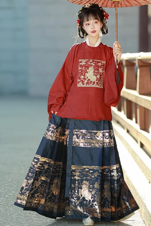 Kf Sde48ca50c4564fd88c19c9e4df6be245g Weaving Gold Horse Face Skirt Set 2024 New Hanfu Women S Ming Dynasty Round Neck Large Weaving Gold Horse Face Skirt Set New Hanfu Women's Ming Dynasty Round Neck Large Front Embroidered Pipa Sleeve