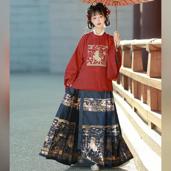 Kf Sde48ca50c4564fd88c19c9e4df6be245g Weaving Gold Horse Face Skirt Set 2024 New Hanfu Women S Ming Dynasty Round Neck Large Weaving Gold Horse Face Skirt Set New Hanfu Women's Ming Dynasty Round Neck Large Front Embroidered Pipa Sleeve