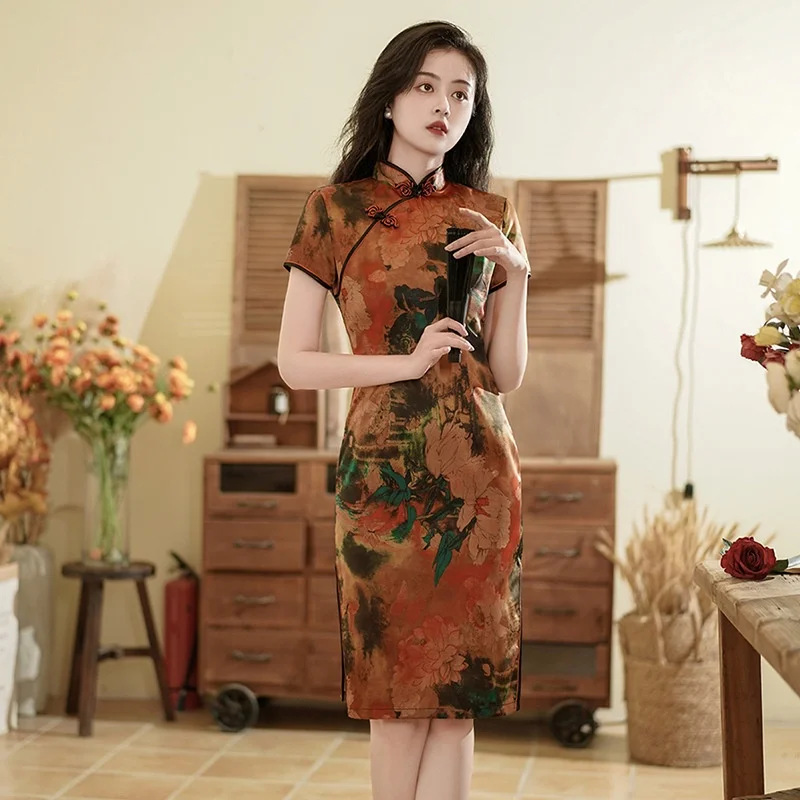 Kf Sde6c4a16d6e84475a1b895252763fdcdm 2023 New 8 Colors Summer Beige Red Chinese Style Cheongsam Vintage Female Plus Size Dress Slim New 8 Colors Summer Beige Red Chinese Style Cheongsam Vintage Female Plus Size Dress Slim Women Casual Qipao M to 4XL