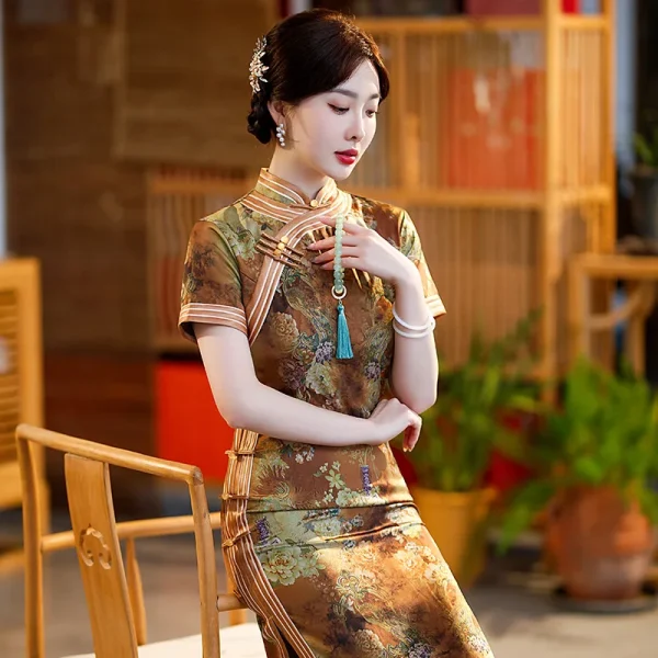 Kf Sde933d2e4a1f452584caf36ad6f0ecd4s Yourqipao Summer Long Slit Yellow Cheongsam Elegant Ladies Slim Improved Qipao Chinese Traditional Style Evening Dress Summer Long Slit Yellow Cheongsam Elegant Ladies Slim Improved Qipao Chinese Traditional Style Evening Dress for Women