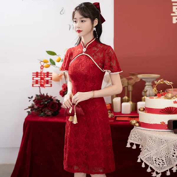 Kf Sdf9a8b2035414b4a838d731615343b99b Bridal Wedding Banquet Cheongsam Chinese Traditional Red Qipao Short Sleeve Lace Dress For Women Clothing Bridal Wedding Banquet Cheongsam Chinese Traditional Red Qipao Short Sleeve Lace Dress for Women Clothing