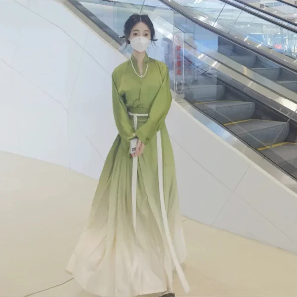 Kf Se06b2e0fe7c742269562d8e1d601cf04x Spring Summer Song Dynasty Elegant Satin Green Gradient Hanfu Dress Women S Clothing Improved Modern Horse Spring Summer Song Dynasty Elegant Satin Green Gradient Hanfu Dress Women's Clothing Improved Modern Horse Face Skirt Hanbok