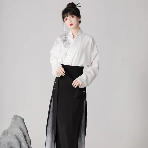 Kf Se0b27fdf2ab344fca5c86d0306b8c15ey Chinese Style Ink Painting Hanfu Dress Suit Cross Collar Blouse Black Pearl Horse Face Skirt Original Chinese Style Ink Painting Hanfu Dress Suit Cross Collar Blouse Black Pearl Horse Face Skirt Original and Improved Modern Hanfu