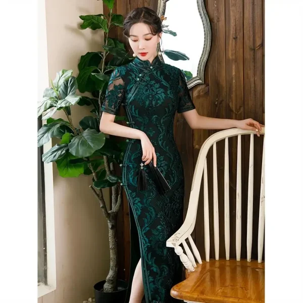 Kf Se232d22868ca4be88fa34f0eaffaed26w Old Shanghai Lace Long Cheongsam Women S Autumn 2024 New Green Cheongsam Retro Slim Fit Dress Old Shanghai Lace Long Cheongsam Women's Autumn New Green Cheongsam Retro Slim Fit Dress