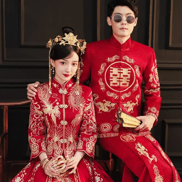 Kf Se2381cabcce6423b98d07e79225e9bccr 2023 New Xiuhe Chinese Wedding Cheongsams Sets Dragon And Phoenix Bride Toast Dress Tang Suit Hanfu New Xiuhe Chinese Wedding Cheongsams Sets Dragon and Phoenix Bride Toast Dress Tang Suit Hanfu Formal Traditional Qipao