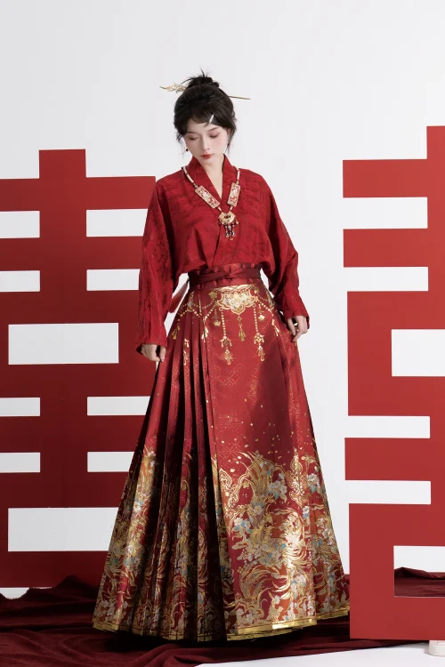 Kf Se2e042eab1e34d63acb5173283f65d89j 2024 Fiançailles Mariage Hanfu Jupe à Visage de Cheval Femmes Chinoises Traditionnelles Vintage Ming Dynastie Hanfu Jupe à Plis Fiançailles Mariage Hanfu Jupe à Visage de Cheval Femmes Chinoises Traditionnelles Vintage Ming Dynastie Hanfu Jupe à Plis