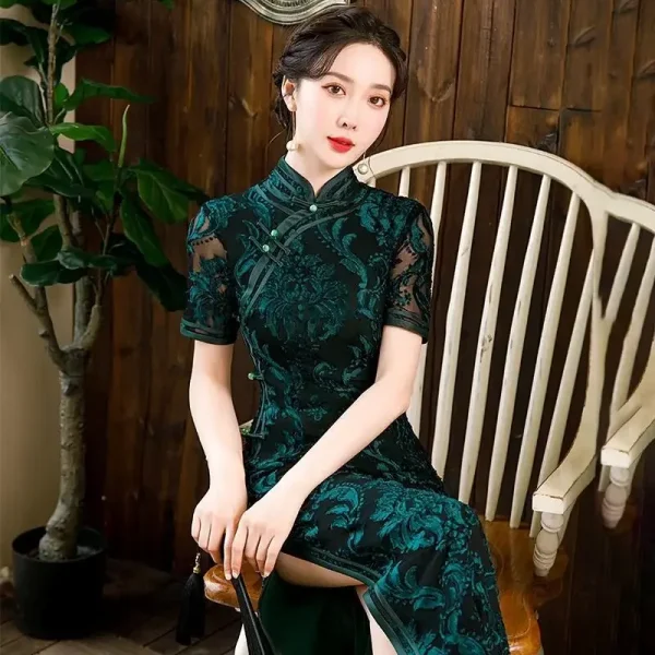 Kf Se30b67349e7642a2b9ebb48ccf38f207x Old Shanghai Lace Long Cheongsam Women S Autumn 2024 New Green Cheongsam Retro Slim Fit Dress Old Shanghai Lace Long Cheongsam Women's Autumn New Green Cheongsam Retro Slim Fit Dress