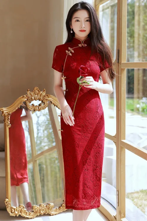 Kf Se34cc254c64b4b32b6840f14e4d735b7y Red Cheongsam Dress Bride S Chinese Festival Wedding Dress Women S Long Lace Women Slim Lady Red Cheongsam Dress Bride's Chinese Festival Wedding Dress Women's Long Lace Women Slim Lady Qipao