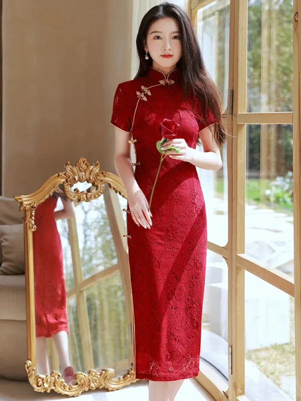 Kf Se34cc254c64b4b32b6840f14e4d735b7y Red Cheongsam Dress Bride S Chinese Festival Wedding Dress Women S Long Lace Women Slim Lady Red Cheongsam Dress Bride's Chinese Festival Wedding Dress Women's Long Lace Women Slim Lady Qipao