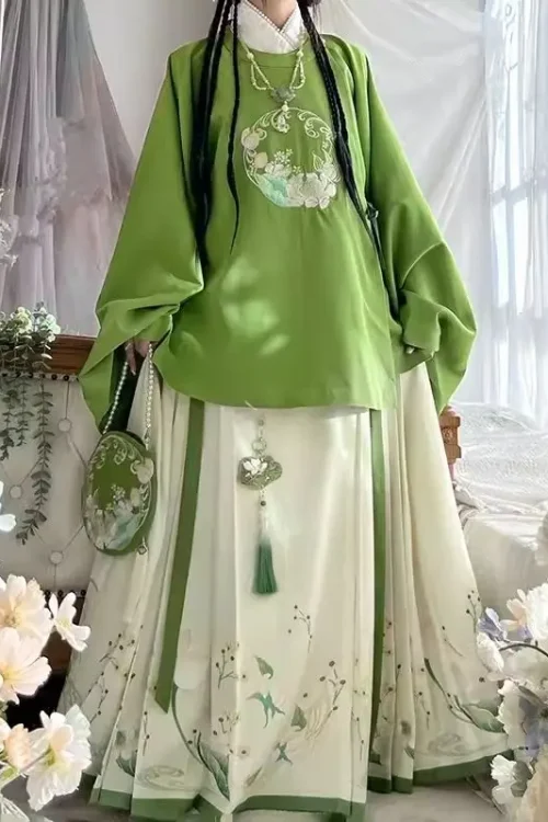 Kf Se459f6e23f92425680607354ee45f591z Hanfu Women S Ming Dynasty Round Neck Horse Face Skirt Embroidered Pipa Fresh Daily Spring And Hanfu Women's Ming Dynasty Round Neck Horse Face Skirt Embroidered Pipa Fresh Daily Spring and Summer green hanfu