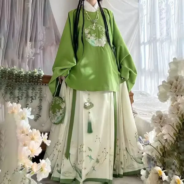 Kf Se459f6e23f92425680607354ee45f591z Hanfu Women S Ming Dynasty Round Neck Horse Face Skirt Embroidered Pipa Fresh Daily Spring And Hanfu Women's Ming Dynasty Round Neck Horse Face Skirt Embroidered Pipa Fresh Daily Spring and Summer green hanfu