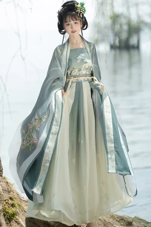 Kf Se5bd4ac54a1f4d849d7ded5c8b88e705p Yj02 Original Flower Language Song Dynasty Gradual Embroidered Front Large Sleeve Shirt With A Waist Pleated Original flower language Song Dynasty gradual embroidered front large sleeve shirt with a waist pleated skirt Hanfu woman