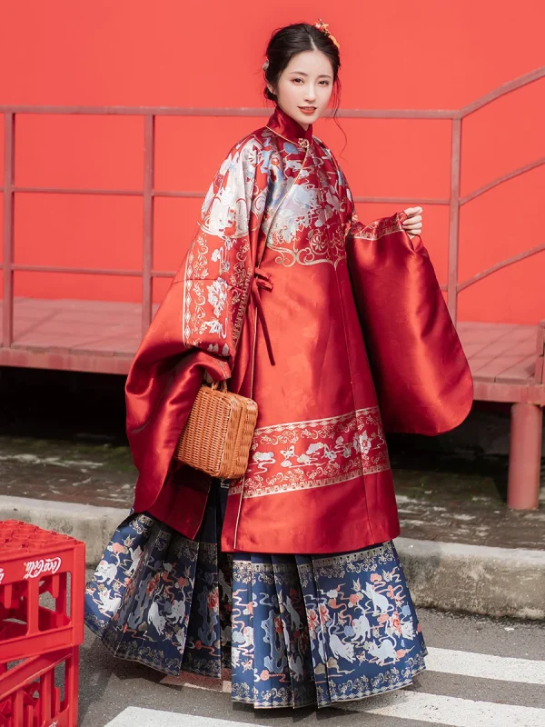 Kf Se5e58d29f9f14dabb36d7b1cf02400ddp Original Chinese Traditional Ming Dynasty Stand Up Collar Long Coat Woven Golden Horse Face Skirt Palace Original Chinese Traditional Ming Dynasty Stand-up Collar Long Coat Woven Golden Horse Face Skirt Palace Red Hanfu Suit Women