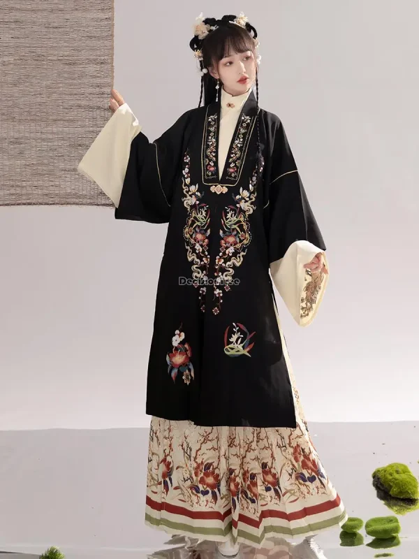 Kf Se70cda2db3f64e5ea2a3ecacf2375b574 2023 Chinese Hanfu Female Ming Dynasty Stand Collar Shirt Long Pleated Skirt Autumn Winter Improved Women Chinese hanfu female ming dynasty stand collar shirt long pleated skirt autumn winter improved women embroidery hanfu set