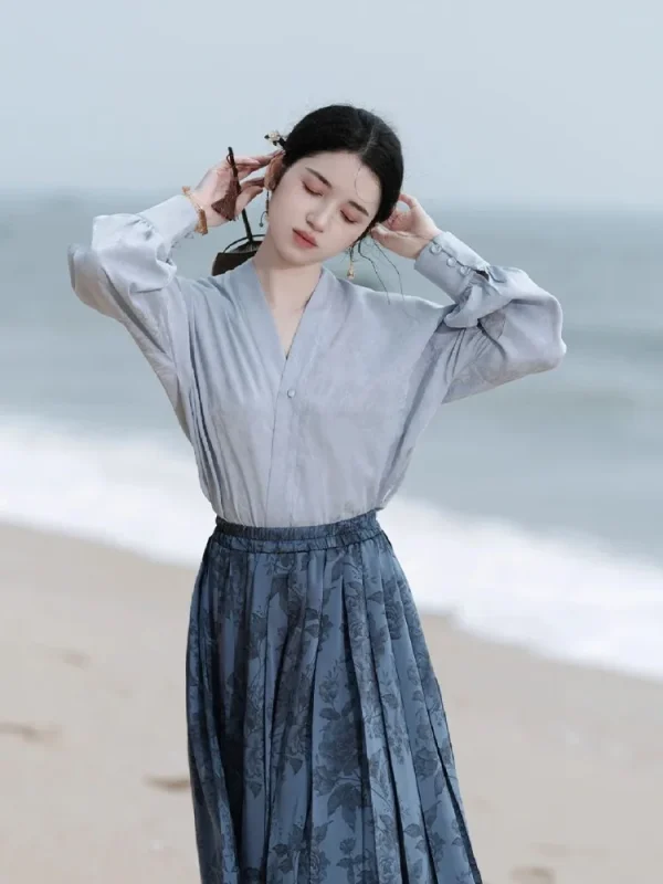 Kf Se76a307d5ec74d76acfec149b87de522e New Chinese Xia Guo Feng Zen Yi Han Fu Song System Improved Hanfu Horse Face Skirt New Chinese Xia Guo Feng Zen Yi Han Fu Song System Improved Hanfu Horse Face Skirt Half Skirt 2-piece suit