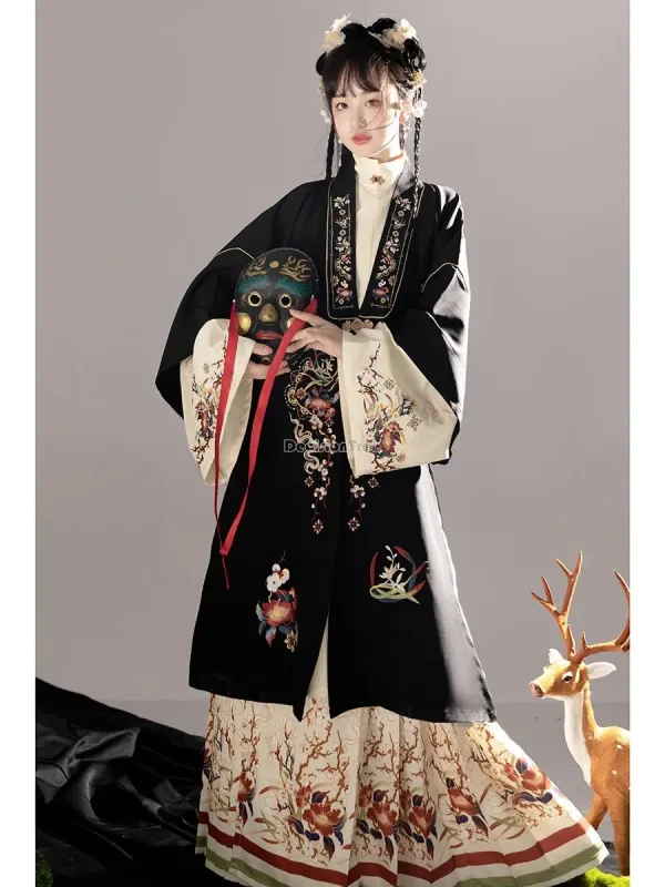 Kf Se7f2a2baf238468081cb8d5cdd199dcf6 2023 Chinese Hanfu Female Ming Dynasty Stand Collar Shirt Long Pleated Skirt Autumn Winter Improved Women Chinese hanfu female ming dynasty stand collar shirt long pleated skirt autumn winter improved women embroidery hanfu set