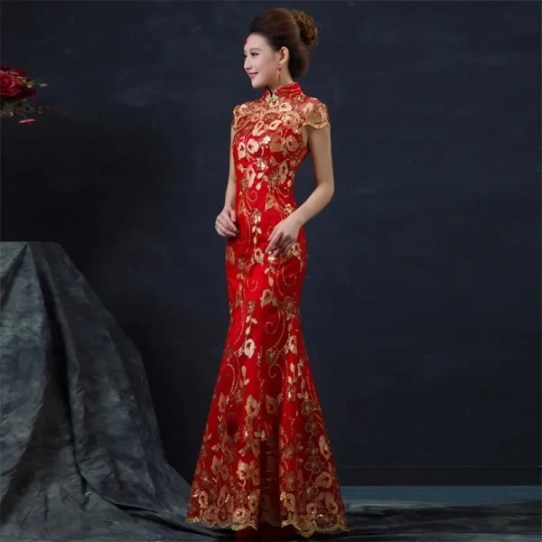 Kf Se9c2398b7f0d46c39747c62fd1150bcea Red Chinese Wedding Dress Female Long Short Sleeve Cheongsam Gold Slim Chinese Traditional Dress Women Qipao Red Chinese Wedding Dress Female Long Short Sleeve Cheongsam Gold Slim Chinese Traditional Dress Women Qipao for Wedding Party