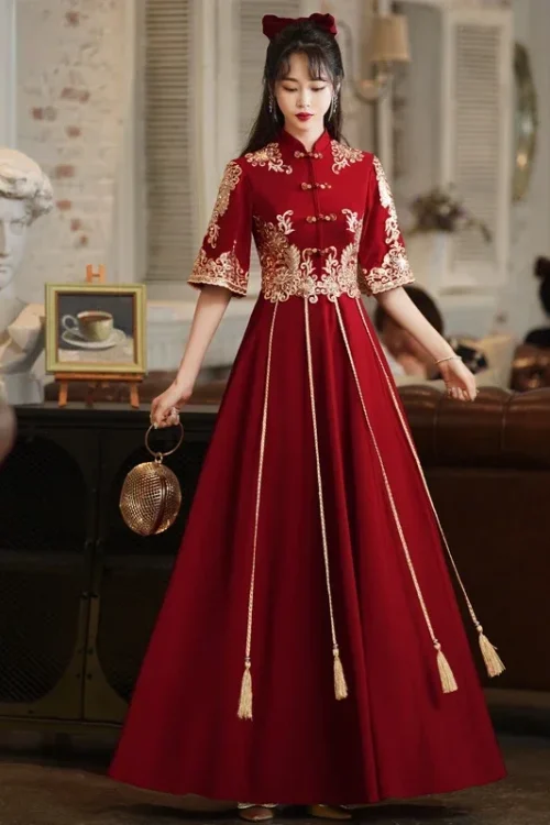 Kf Seba3cf602acb43a495e0ac158f007f4cl Traditional Red Bridal Dress Chinese Wedding Cheongsam Vintage Elegant Toast Clothing Modern Evening Party Gown Qipao Traditional Red Bridal Dress Chinese Wedding Cheongsam Vintage Elegant Toast Clothing Modern Evening Party Gown Qipao Vestido