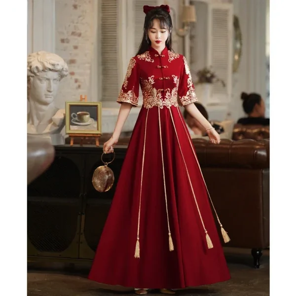 Kf Seba3cf602acb43a495e0ac158f007f4cl Traditional Red Bridal Dress Chinese Wedding Cheongsam Vintage Elegant Toast Clothing Modern Evening Party Gown Qipao Traditional Red Bridal Dress Chinese Wedding Cheongsam Vintage Elegant Toast Clothing Modern Evening Party Gown Qipao Vestido