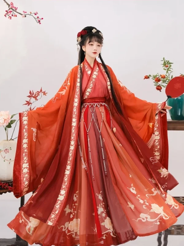 Kf Sec2b0a6e7506433498b41dcc16f23f0dg Hanfu Women S Chinese Style Song Style Red Cross Necked Long Sleeved Shirt Ancient Costume Waist Hanfu women's Chinese style Song style red cross necked long sleeved shirt, ancient costume, waist length sleeve skirt, autumn