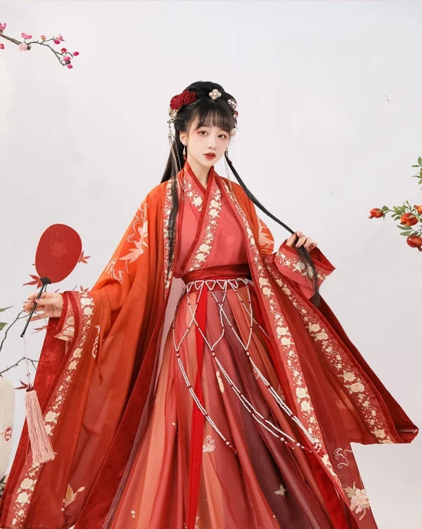 Kf Sec8fcdad0ec148b096e607ca8ff2bef5d Hanfu Women S Chinese Style Song Style Red Cross Necked Long Sleeved Shirt Ancient Costume Waist Hanfu women's Chinese style Song style red cross necked long sleeved shirt, ancient costume, waist length sleeve skirt, autumn