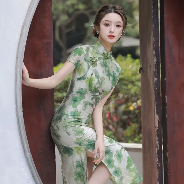 Kf Secfa6bbbb28a44c98de623cf6a08d55eh Traditional Sexy Qipao Modern Romantic Green Printed Cheongsam Summer 2023 Young Improved Elegant Woman Chinese Dresses Traditional Sexy Qipao Modern Romantic Green Printed Cheongsam Summer Young Improved Elegant Woman Chinese Dresses