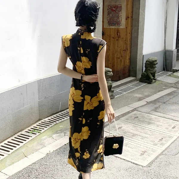 Kf Sed0e54cb8b714edb9fa1ca43be6d83cdo Retro Traditional Chinese Cheongsam 2024 Summer New Dress Improvement Qipao Yellow Print Long Vestidos Elegant Temperament Retro Traditional Chinese Cheongsam Summer New Dress Improvement Qipao Yellow Print Long Vestidos Elegant Temperament Qipao