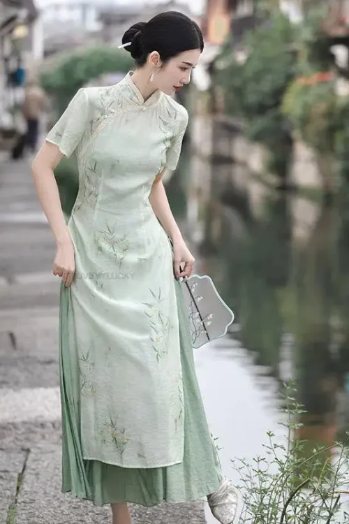 qipao cinese Stile Giovane Abito Elegante Cheongsam Stile Orientale Abito Cheongsam Migliorato Quotidiano Hanfu.