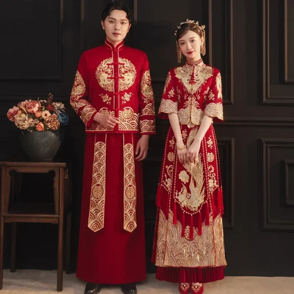 Kf Sf1938b02f61241128945181cd4432a4ai Xiuhe Retro Chinese Wedding Dress Embroidery Traditional Cheongsam Vintage Red Formal Qipao Women Man Oriental Style Xiuhe Retro Chinese Wedding Dress Embroidery Traditional Cheongsam Vintage Red Formal Qipao Women Man Oriental Style Plus Size