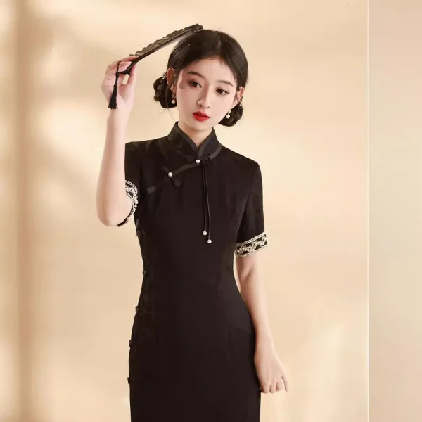 Kf Sf1a8594bdc3441b68f630d53f9e3d156w 2024 Spring Summer New Improved Qipao New Chinese Youth Daily Black Tassel Dress Women S Cheongsam Spring/Summer New Improved Qipao New Chinese Youth Daily Black Tassel Dress Women's Cheongsam Dress