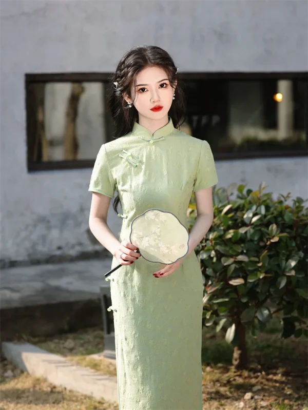 Kf Sf9938f573f0541bca37a631cc50d958fn Spring Summer New Lace Mid Length Qipao Solid Color Slim Art Retro Dress Mandarin Collar Cheongsam New Lace Mid length Qipao Solid Color Slim Art Retro Dress Mandarin Collar Cheongsam